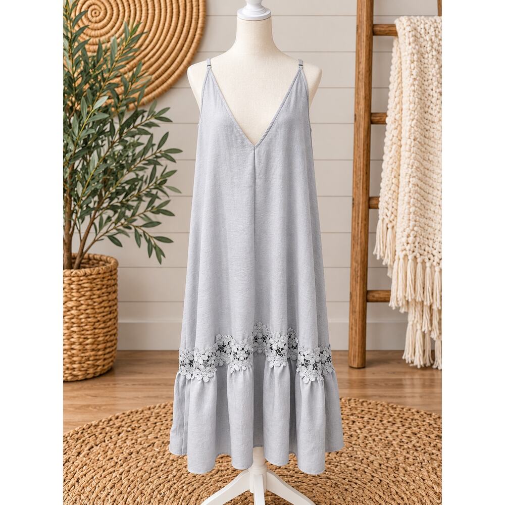 Boho Light Gray Lace Hem Maxi Sundress